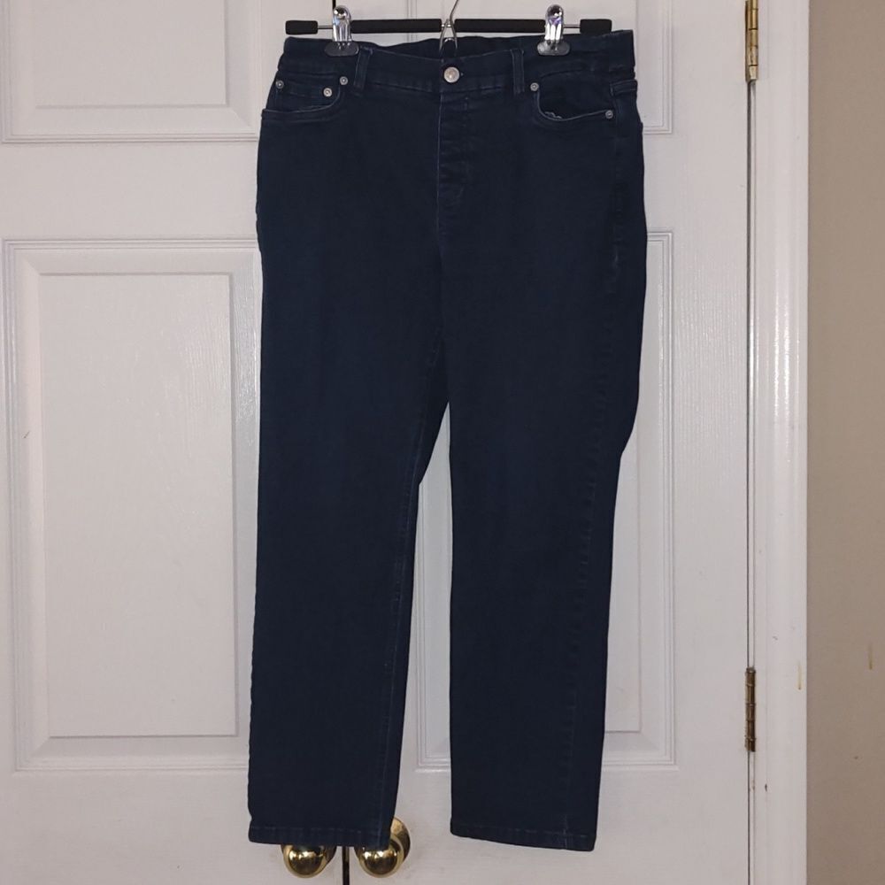 D & Co Denim & Company  stretch dark blue denim elastic jean jeggings  Sz 12P